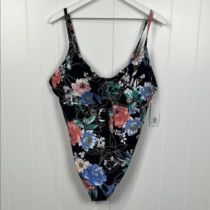 Freshwater Womens Swim Camilla Suit 2X Black Pink Floral Adj Straps Stretch NWT